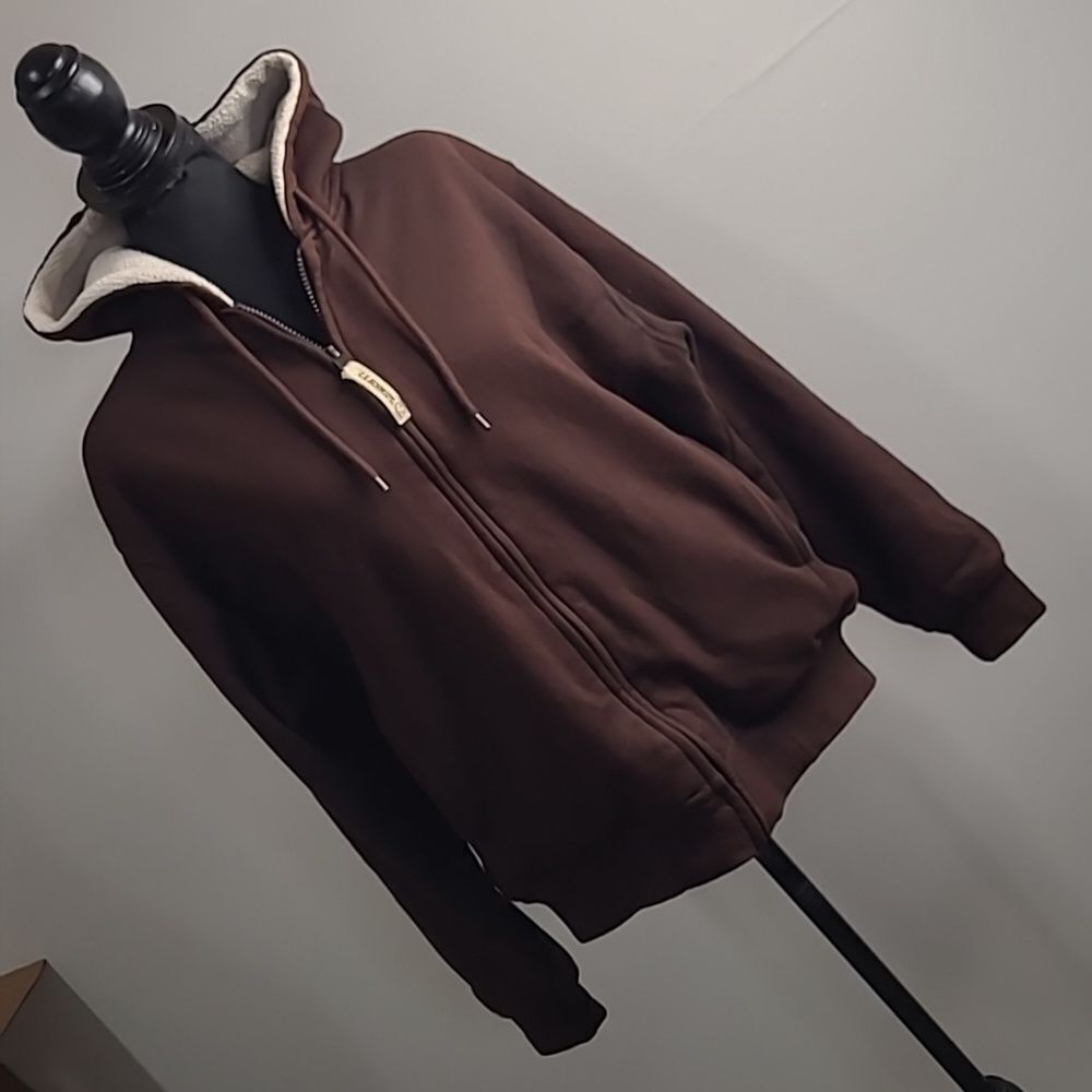 Cozy Zip-Up Sherpa-Lined Hoodie Jacket - Brown
